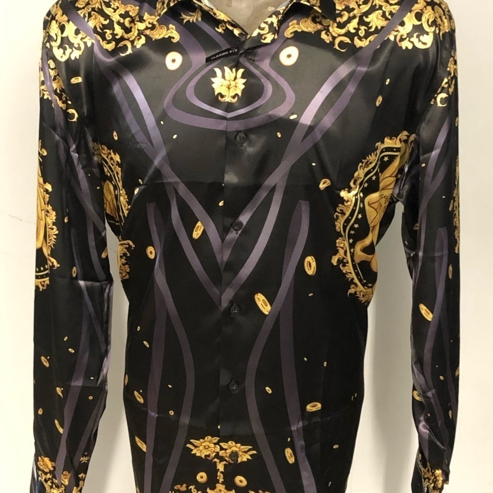 Barabas shirt button front black satan classic fit - Picture 1 of 4